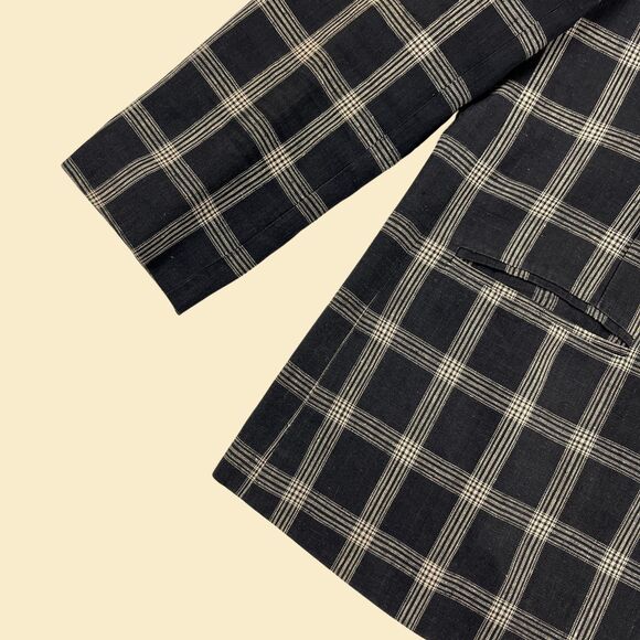 90s black & beige blazer jacket, size 10P vintage linen womens coat - Picture 6 of 10